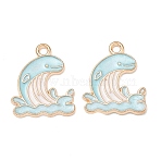 Alloy Enamel Pendants, Dolphin Charms, Golden, Light Blue, 19.5x16x1mm, Hole: 1.6mm(AL-ABAE435-01A)