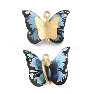 Transparent Resin Pendants, Butterfly Charms with Golden Plated Alloy Findings, Light Sky Blue, 17~18x21~24x7~7.5mm, Hole: 1.5mm(PALLOY-K011-02G-02)