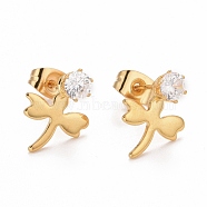 Dragonfly 304 Stainless SteelStud Earrings, with 316 Stainless Steel Pin & Glass Imitation Cubic Zirconia, Golden, 14x10mm, Pin: 0.7mm(EJEW-C019-16G)