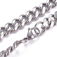 Men's 201 Stainless Steel Cuban Link Chain Necklaces, with Lobster Claw Clasps, Stainless Steel Color, 24.2 inch(61.5cm)(NJEW-G340-22P)