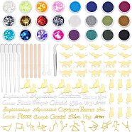 ARRICRAFT 113 Pieces DIY Epoxy Resin Crafts Kits, Including Alloy Cabochons, Sequins/Paillette, Glass Beads, Birch Wooden Sticks, Plastic Stirring Rod, Stainless Steel Tweezers and Pipettes, Mixed Colo(MRMJ-AR0001-03)