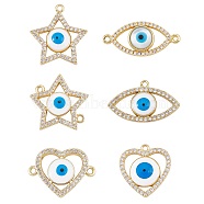 DIY Jewelry Making Finding Kit, Including Star & Heart & Horse Eye Brass Micro Pave Clear Cubic Zirconia Pendants & Links Connectors, Evil Eye Pattern, Golden, 11.5~19.5x17~25x4~5mm, Hole: 1.6~3.5mm, 6Pcs/box(DIY-SZ0008-80)