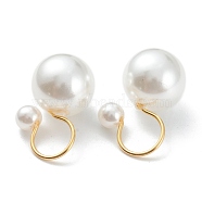 Plastic Imitation Pearl Cuff Earrings, with 304 Stainless Steel Findings, Round, Real 18k Gold Plated, 18mm, Pin: 0.7mm(EJEW-G283-06)
