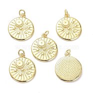 10Pcs Brass Pendants, with Jump Rings, Long-Lasting Plated, Flat Round with Sun & Star & Moon, Real 18K Gold Plated, 21x19x3mm, Jump Ring: 5x1mm, 3mm Inner Diameter(KK-SZ0004-31)