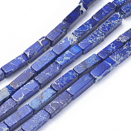 Natural Imperial Jasper Beads Strands, Cuboid, Dyed, Blue, 13~13.5x4.2~4.5x4.2~4.5mm, Hole: 1.2mm, about 30pcs/strand, 15.5 inch~16.1 inch(39.5~41cm)(G-L515-01A)