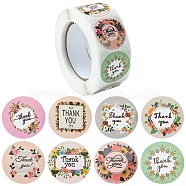 8 Patterns Paper Thank You Sticker Rolls, Round Dot Floral Decals, for Envelope, Gift Bag, Card Sealing, Mixed Color, 25mm, 500pcs/roll(STIC-YW0001-02)