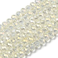 Electroplate Transparent Glass Beads Strands, Full Rainbow Plated, Faceted, Rondelle, Clear, 6x5mm, Hole: 1mm, about 85~88pcs/strand, 16.1~16.5 inch(41~42cm)(EGLA-A034-T6mm-T16)