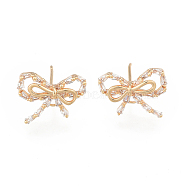 Clear Cubic Zirconia Bowknot Stud Earrings, Brass Jewelry for Women, Cadmium Free & Nickel Free & Lead Free, Golden, 12x15mm, Pin: 0.7mm(EJEW-N012-54)