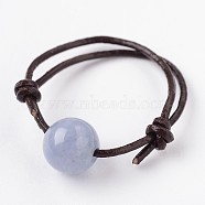 Adjustable Natural Aquamarine Finger Rings, with Cowhide Leather Cord, 18mm(RJEW-JR00143-02)