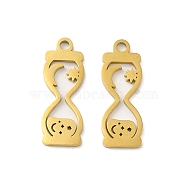 Ion Plating(IP) 304 Stainless Steel Pendants, Laser Cut, Hourglass Charm, Golden, 19x7x1mm, Hole: 1.6mm(STAS-J042-27G)