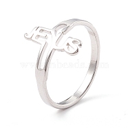 Non-Tarnish Word Jesus 304 Stainless Steel Finger Ring for Women, Stainless Steel Color, Inner Diameter: US Size 6 1/2(16.9mm)(RJEW-B035-04G)