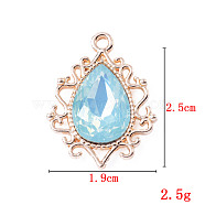 Alloy Pendants, with Rhinestone, Cadmium Free & Lead Free, Light Gold, Teardrop, Sky Blue, 25x19x5mm, Hole: 1.6mm(FIND-WH0094-56KCG-14)