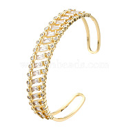 Cubic Zirconia Rectangle Open Cuff Bangle, Real 18K Gold Plated Brass Jewelry for Women, Nickel Free, Clear, Inner Diameter: 2-1/2 inch(6.2cm)(BJEW-N014-025A)