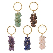 Natural Gemstone Chips Pendant Keychain, with 304 Stainless Steel Split Rings, 6.95cm(KEYC-JKC00434)