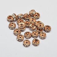 Rack Plating Brass Rhinestone Bead Spacers, Rondelle, Light Gold, 4x2mm, Hole: 1mm(X-RB-D303-KCG)