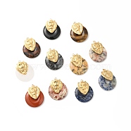 Natural Mixed Gemstone Pendants, Ion Plating(IP) Donut Charm, with Golden Color Plated 304 Stainless Steel Lion Findings and Jump Rings, 36x30x11.5mm, Hole: 3mm(G-G870-10G)