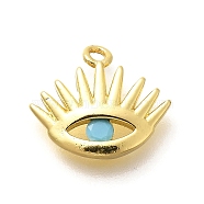 Brass Charms, Eye Charms, with Glass, Real 18K Gold Plated, 11x13x2.5mm, Hole: 1.2mm(KK-U048-17G)