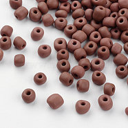 Frosted Opaque Glass Seed Beads, Round, Brown, 4~5x2.5~5mm, Hole: 1mm, about 4500pcs/bag, 440~450g/bag(SEED-R029-4mm-A02)