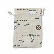 Burlap Packing Pouches, Drawstring Bags, Rectangle with Sailboat Pattern, Colorful, 14~14.4x10~10.2cm(ABAG-I001-10x14-06)