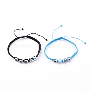 Adjustable Nylon Thread Braided Bead Bracelets, Couple Bracelet Sets, with Acrylic Beads, Cube, Word His & Hers, Mixed Color, Inner Diameter: 2-1/4~3-3/8 inch(5.8~8.7cm), 2pcs/set(BJEW-JB06172)
