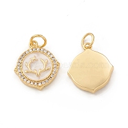 Eco-Friendly Brass Micro Pave Cubic Zirconia Pendants, with Jump Ring & Enamel, Lead Free & Cadmium Free, Long-Lasting Plated, Flower with Antler Charm, Real 18K Gold Plated, 16x13.5x2.5mm, Hole: 3.5mm(KK-I698-15G)