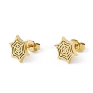 304 Stainless Steel Spider Web Stud Earrings, Halloween Jewelry for Women, Golden, 11x9.5mm, Pin: 0.8mm(X-EJEW-G294-01G)