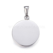 304 Stainless Steel Pendants, Manual Polishing, Flat Round, Stamping Blank Tag, Stainless Steel Color, 23.5x20x2mm, Hole: 3.5x7mm(STAS-P115-09P)