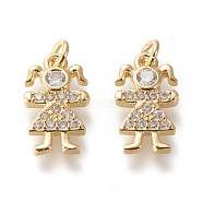 Brass Micro Pave Cubic Zirconia Charms, Long-Lasting Plated, Girl, Clear, Real 18K Gold Plated, 14x8x2.5mm, Jump Ring: 4x0.7mm, Inner Diameter: 2.3mm(X-KK-M209-09G)