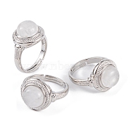Natural Quartz Crystal Round Adjustable Rings, Platinum Plated Brass Finger Rings for Women Men, Inner Diameter: 18mm(RJEW-K271-04P-07)