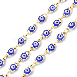 Brass & Enamel Link Chains, Long-Lasting Plated, Evil Eye, Unwelded, with Spool, Golden, 5.5~10.5x4~5.5x1~3.5mm, about 10.93 yards(10m)/roll(CHC-D029-13G)
