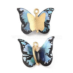 Transparent Resin Pendants, Butterfly Charms with Golden Plated Alloy Findings, Light Sky Blue, 17~18x21~24x7~7.5mm, Hole: 1.5mm(PALLOY-K011-02G-02)