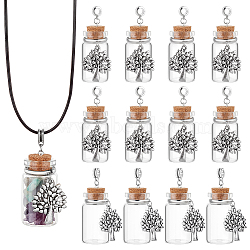 AHADERMAKER 20Pcs Alloy Glass Bottle European Dangle Charms, with Alloy Tree Pendant and Iron Findings, Wooden Bungs, Antique Silver, 48x22mm, Hole: 5mm, Capacity: 10ml(0.34fl. oz)(PALLOY-GA0001-14)