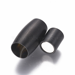 304 Stainless Steel Magnetic Clasps with Glue-in Ends, Frosted, Oval, Gunmetal, 14x8mm, Hole: 5mm(STAS-I120-57A-B)