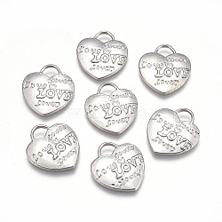 Tibetan Style Alloy Pendants, Heart with Word Love, For Valentine's Day, Lead Free & Cadmium Free, Platinum, 23.5x21x2.5mm, Hole: 6mm(TIBEP-A9142-P-RS)