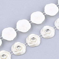 ABS Plastic Imitation Pearl Beaded Trim Garland Strand, Great for Door Curtain, Wedding Decoration DIY Material, with Rhinestone, Flower, Creamy White, 16x5mm, 10yards/roll(AJEW-S073-34)