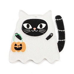 Halloween Printed Acrylic Pendants, Ghost, 37x38x2mm, Hole: 1.5mm(MACR-M048-03F)