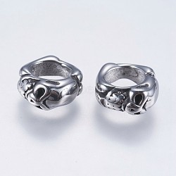 304 Stainless Steel Beads, Large Hole Beads, Ring with Skull, Antique Silver, 10x11x5mm, Hole: 6mm(STAS-I069-18AS)