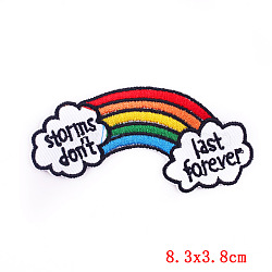 Word Storms Don't Last Forever Computerized Embroidery Cloth Iron on/Sew on Patches, Costume Accessories, Appliques, Rainbow, 83x38mm(RABO-PW0001-119C)