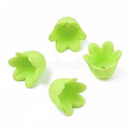Rubberized Style Opaque Acrylic Bead Caps, 6-Petal, Flower, Green Yellow, 11.5x10.5x8.7mm, Hole: 1.3mm(ACRP-T010-01D)