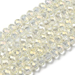 Electroplate Transparent Glass Beads Strands, Full Rainbow Plated, Faceted, Rondelle, Clear, 6x5mm, Hole: 1mm, about 85~88pcs/strand, 16.1~16.5 inch(41~42cm)(EGLA-A034-T6mm-T16)