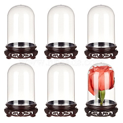 Plastic Dome Cover, Decorative Display Case, Cloche Bell Jar Terrarium with Acrylic Imitation Wood Base, for DIY Preserved Flower Gift, Clear, 72x113mm(GLAA-WH0038-04A)