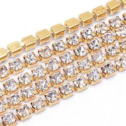 Brass Rhinestone Strass Chains, Rhinestone Cup Chains, Raw(Unplated), Nickel Free, Crystal, 2.6mm, , about 10yards/bundle(CHC-T003-SS10-01C)