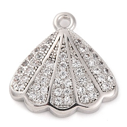 Rack Plating Brass Micro Pave Cubic Zirconia Pendants, Cadmium Free & Lead Free, Long-Lasting Plated, Shell Shape, Platinum, 16x15.5x4mm, Hole: 1.4mm(KK-Z070-09P)