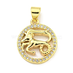 Brass Micro Pave Cubic Zirconia Pendants, Real 18K Gold Plated, Capricorn, 18x15x3mm, Hole: 4x3.5mm(KK-K354-03G-03)