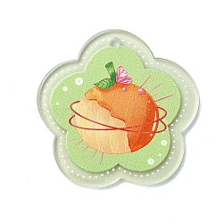 Transparent Printed Acrylic Pendants, Flower, Orange, 37x38x2.5mm, Hole: 2mm(OACR-M007-04A)