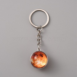 Platinum Tone Alloy Keychain, with Glass Venus Pendants and Iron Ring, Dark Orange, 8cm(KEYC-WH0029-61D)