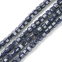 Synthetic Blue Goldstone Beads Strands, Faceted, Cube, 2~2.5x2~2.5x2~2.5mm, Hole: 0.6mm, about 178pcs/strand, 15.04 inch(38.2cm)(G-F748-P01-01)