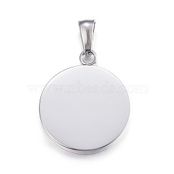 Tarnish Resistant 304 Stainless Steel Pendants, Manual Polishing, Flat Round, Stamping Blank Tag, Stainless Steel Color, 23.5x20x2mm, Hole: 3.5x7mm(STAS-P115-09P)