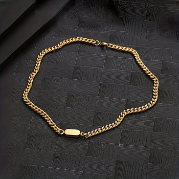 Stainless Steel Geometric Cuban Link Chain Necklaces, Real 18K Gold Plated, 17.72 inch(45cm)