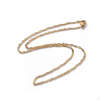 304 Stainless Steel Singapore Chain Necklaces, Water Wave Chain Necklaces, with Lobster Claw Clasps, Golden, 15.94 inch(40.5cm)